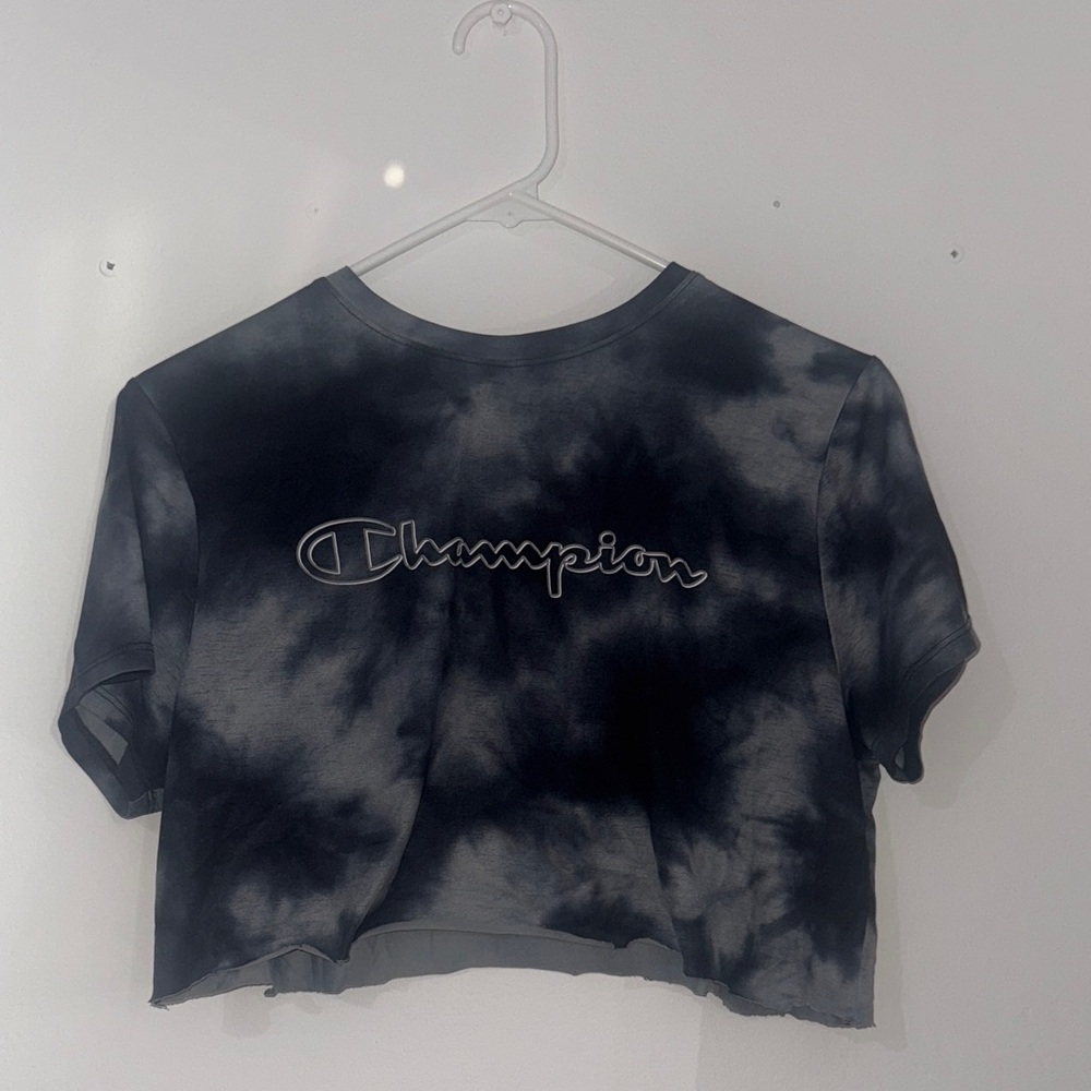 Champion Black and Gray Tie-Dye Crop Top